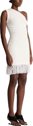 Balmain Dotted tweed one-shoulder dress in White at Nordstrom, Size 34 Eu