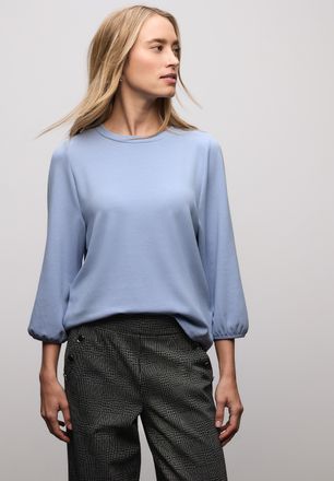 Street One 3/4-Arm-Shirt STREET ONE, Damen, Gr. 36, frosted blau, Jersey, Obermaterial: 63% Polyester, 34% Viskose, 3% Elasthan, unifarben, regular fit normal, R