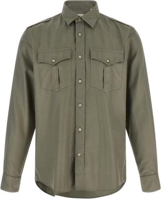 Brunello Cucinelli Camisa de Algod&oacute;n Chevron - Shirts - Hombre - Verde - 2XL