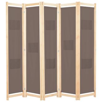 Berkfield Home 5-Panel Room Divider Brown 200x170x4 cm Fabric | Size: 200 x 170 x 4 cm
