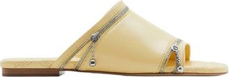 Burberry Leather Peep-Toe Slides With Equestrian Knight Design, Brand Size 36 (US Size 6)