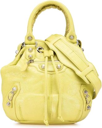 Balenciaga Pre-owned Bucket Bags, female, Yellow, Size: ONE SIZE Pre-owned Lambskin Motocross Giant 12 Pompon Bag
