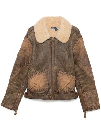 Polo Ralph Lauren shearling-trim bomber jacket - men - Sheep Skin/Shearling/Calf Leather - S - Brown