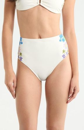Hutch Rothy High Waist Bikini Bottoms in Ivory/Multi at Nordstrom, Size Xx-Small