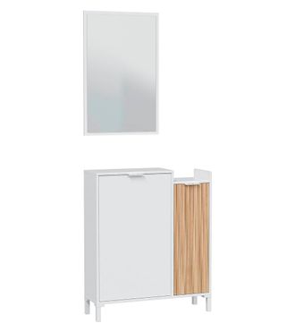 Home Heavenly Home Heavenly - Mueble Recibidor Con Espejo Rectangular De 77x50 Cm Edith, Con 2 Puertas Y Estantes Interiores. Color: Blanco Artik - Natur
