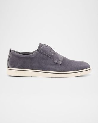 Ferragamo Mens Alfie Suede Gancini Stamp Slip-On Sneakers