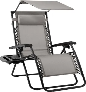 Best Choice Products Folding Zero Gravity Recliner Patio Lounge Chair w/ Canopy Shade, Headrest, Tray