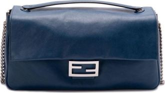 Fendi Blue Baguette Chain Large Shoulder Bag