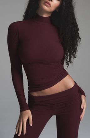 SKIMS Soft Lounge Mock Neck Long Sleeve Top in Bordeaux at Nordstrom, Size X-Small Regular