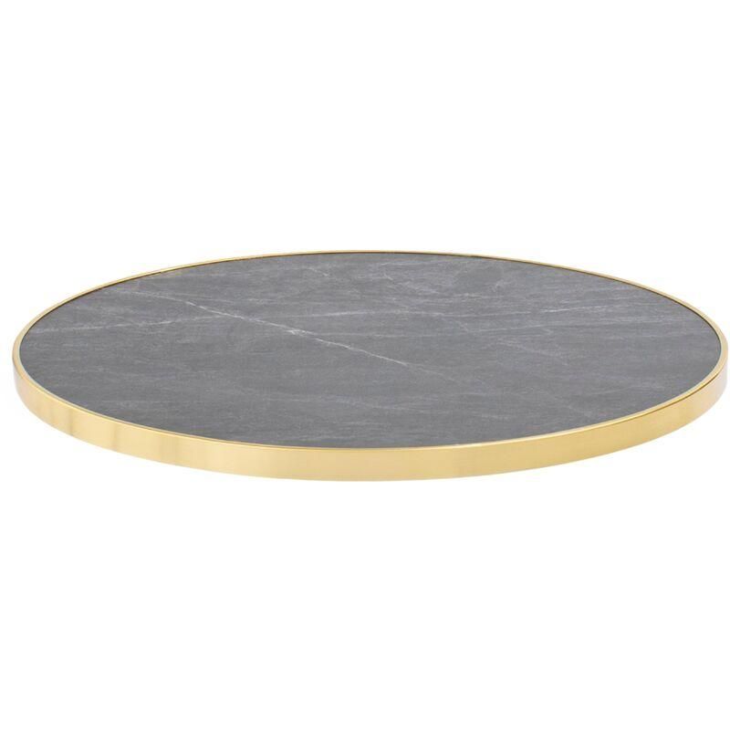 Plateau De Table Rond Noir 60cm Avec Cerclage Doré Oviala - Élégant Et Robuste Pour Intérieur