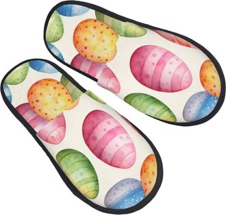 Generic Warm Slipper Easter Eggs, Colorful Egg Home Slipper Unisex Fluffy Slippers Non-Slip Scuff Slippers For Party Travel Hotel L
