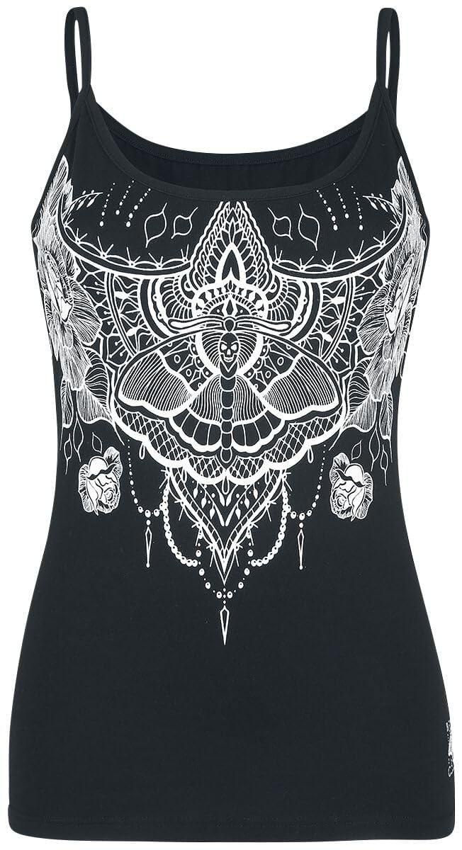 Black Premium By EMP Damen Top Mit Schmetterling-Motiv – Spaghettiträger, Rundhals, Schwarz