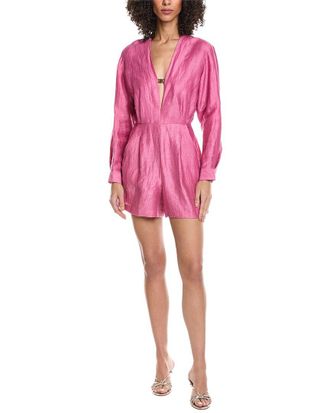 Maje Linen-Blend V-Neck Romper