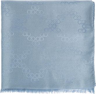 Ferragamo Gancini Jacquard Lurex Draad Sjaal - Dames - Sjaals - Blauw - ONE Size - Pailletten - Accessoires