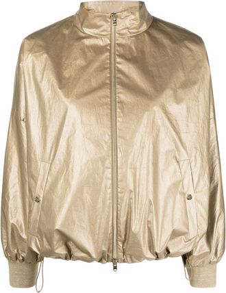 Herno metallic bomber jacket - women - Polyurethane/Cotton/Polyamide/Polyester/Acetate/Elastane - 42 - Gold