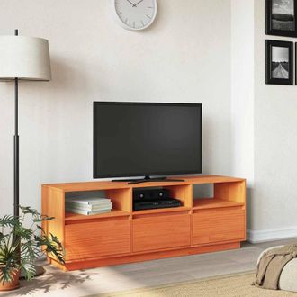 Berkfield Home TV Cabinet Wax Brown 140x37x50 cm Solid Wood Pine | Size: 140 x 37 x 50 cm