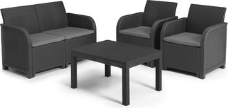 Les Tendances Les Tendances - Keter Conjunto De Jard&iacute;n Sanremo Con Dos Sillones Y Sof&aacute; De 2 Plazas Con Mesa Auxiliar, Resina Imitaci&oacute;n Rat&aacute;n Trenzado