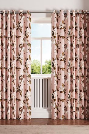 Ted Baker Opal Floral Cotton Lined Curtains in Pink | Size: 168 cm width x 229 cm drop