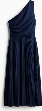 H&M Plissiertes One-Shoulder-Kleid - Marineblau