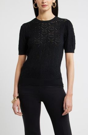 Nordstrom Pointelle Crewneck Sweater in Black at Nordstrom, Size Xx-Small