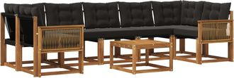 vidaXL Conjunto De Sof&aacute;s De Exterior 8 Uds. Natural Y Negro Vidaxl