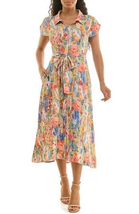 Nina Leonard Print Short Sleeve Shirtdress in Peach Multi at Nordstrom Rack, Size X-Large