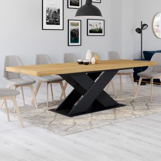 IDMarket Alicia Mesa De Comedor Rectangular Extensible 8-12 Personas Madera Y Negro 200-250 Cm