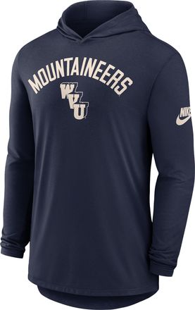 Nike West Virginia Legacy Arch Nike Mens Dri-FIT College Long-Sleeve Hooded T-Shirt in Blue | 01NB41SWVV-3HJ