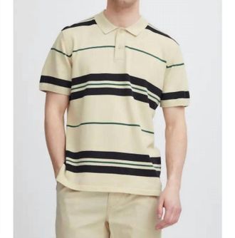Blend Knitted Striped Polo Shirt In Beige