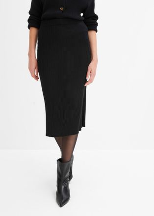 Bonprix Strickrock BONPRIX, Damen, Gr. 52/54 (XXL), schwarz, Strick, Obermaterial: 80% Viskose, 20% Polyamid, unifarben, k&ouml;rpernah 3/4-L&auml;nge, R&ouml;cke Strickrock