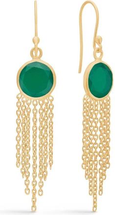 Frk. Lisberg Accessoires, Dames, Geel, ONE Size, Groene Onyx Oorbellen