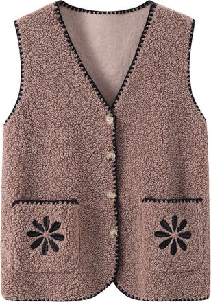 Generic Womens Sleeveless Jumpers Vintage Sweater Vest Knitted Waistcoats Crochet Gilets Sleeveless Knitted Cardigan Boho Chic Knitwear V-Neck Knit Jacket Ves