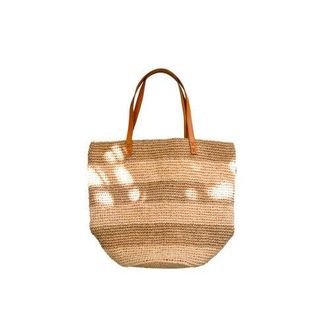 Pink Haley Esther White Striped Premium Raffia Tote at Nordstrom