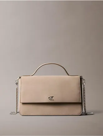 Calvin Klein Womens Sueded Minimal Monogram Flap Phone Crossbody - Brown