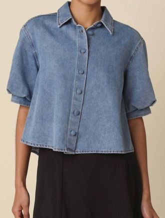 Olivaceous Puff Sleeve Top In Denim