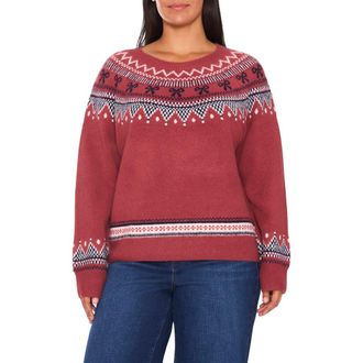 CeCe by Cynthia Steffe Fair Isle Ribbon Detail Crewneck Sweater in Fresh Berry at Nordstrom Rack, Size 2X