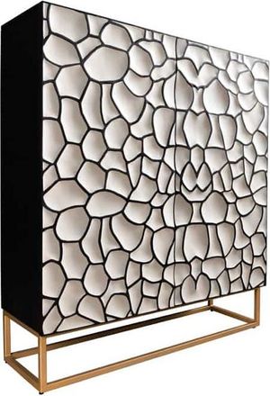 Global Interiors Massivholz Design Highboard Vulcan Mosaik, 100 x 120 cm - Weiss/Schwarz