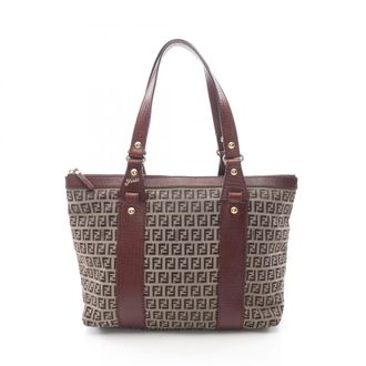 Fendi Beige Brown Canvas Leather Handbag Tote Bag (Pre-Owned)