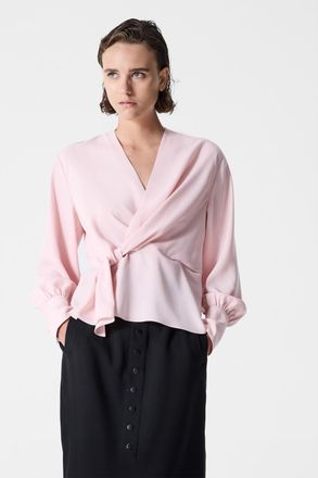 French Connection Womens Light Pink Crepe Peplum Top With Draped Wrap Front - Blush - Size 10 UK