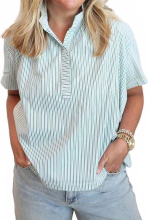 Glam Striped Stand Collar Blouse In Green