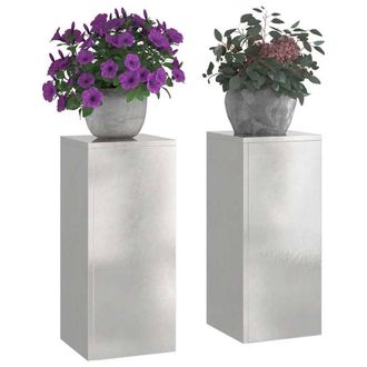 Berkfield Home Outdoor Plant Stands Pillar 2 pcs 24x24x55 cm Stainless Steel in Silver | Size: 24 x 24 x 55 cm