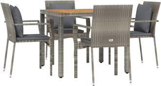 vidaXL Set Comedor De Jard&iacute;n 5 Piezas Con Cojines Rat&aacute;n Sint&eacute;tico Gris Vidaxl
