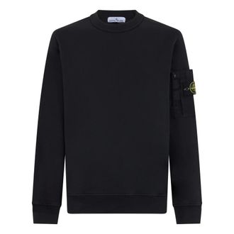 Stone Island Sweatshirts, male, Black, Size: 3XL Cotton Sweater