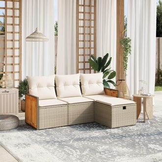 vidaXL Juego De Sof&aacute;s Jard&iacute;n Con Cojines 4 Pzas Rat&aacute;n Sint&eacute;tico Beige Vidaxl