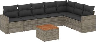 vidaXL Set De Sof&aacute;s De Jard&iacute;n 8 Pzas Y Cojines Rat&aacute;n Sint&eacute;tico Gris Vidaxl