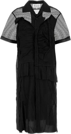 Maison Margiela Zwarte Mesh Overhemdjurk - Dames - Shirt Kleedjes - Zwart - S - Kleedjes