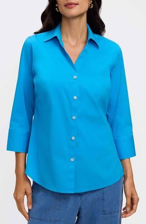 Foxcroft Mary Button-Up Blouse in Malibu Blue at Nordstrom, Size 18