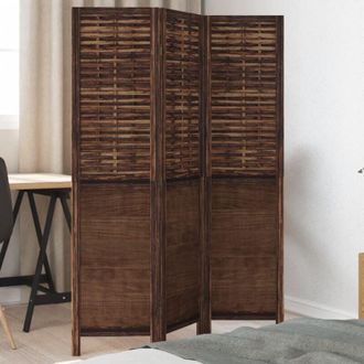 vidaXL Divisorio Ambienti 3 Pannelli Marrone Scuro Massello Paulownia - Vidaxl
