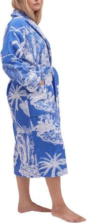 Desmond & Dempsey Unisex Towel Robe in Loxodonta Blue/white at Nordstrom, Size X-Large Uk