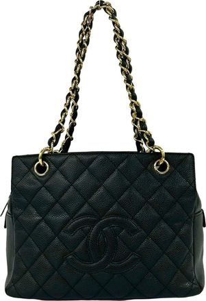 Chanel Black Grained Calfskin Shoulder Bag Tote Bag (Pre-Owned)